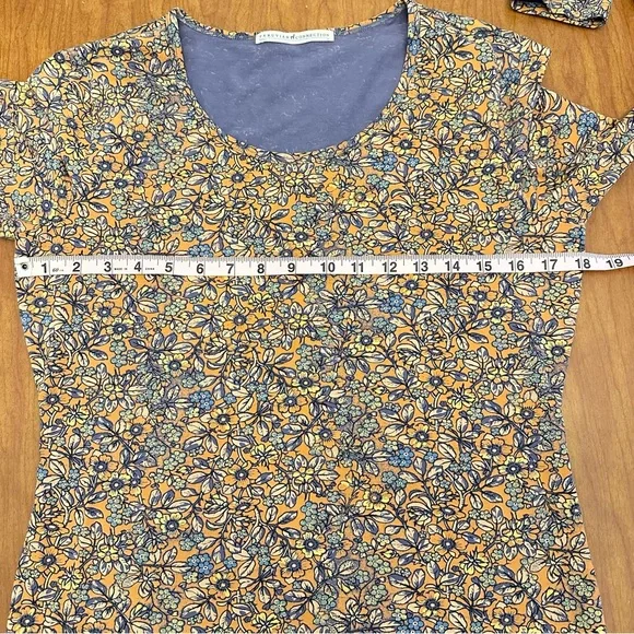 Peruvian Connection Floral Top Medium Long Sleeve Orange Boho Artsy Pima Cotton - Picture 3 of 7